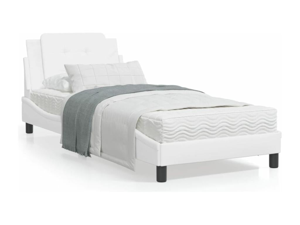 Bed frame with headboard, white, 100x200 cm, faux leather, XNUV74554