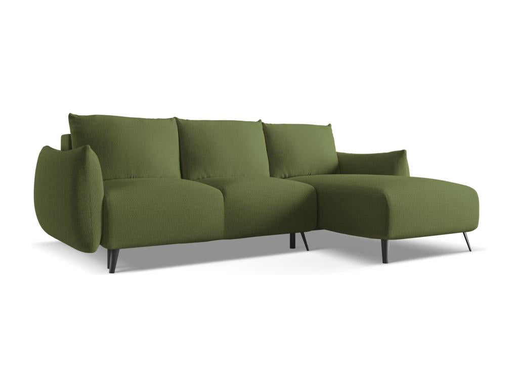 Right-hand corner sofa bed in chenille fabric - bottle green - Domopure BAYA71918