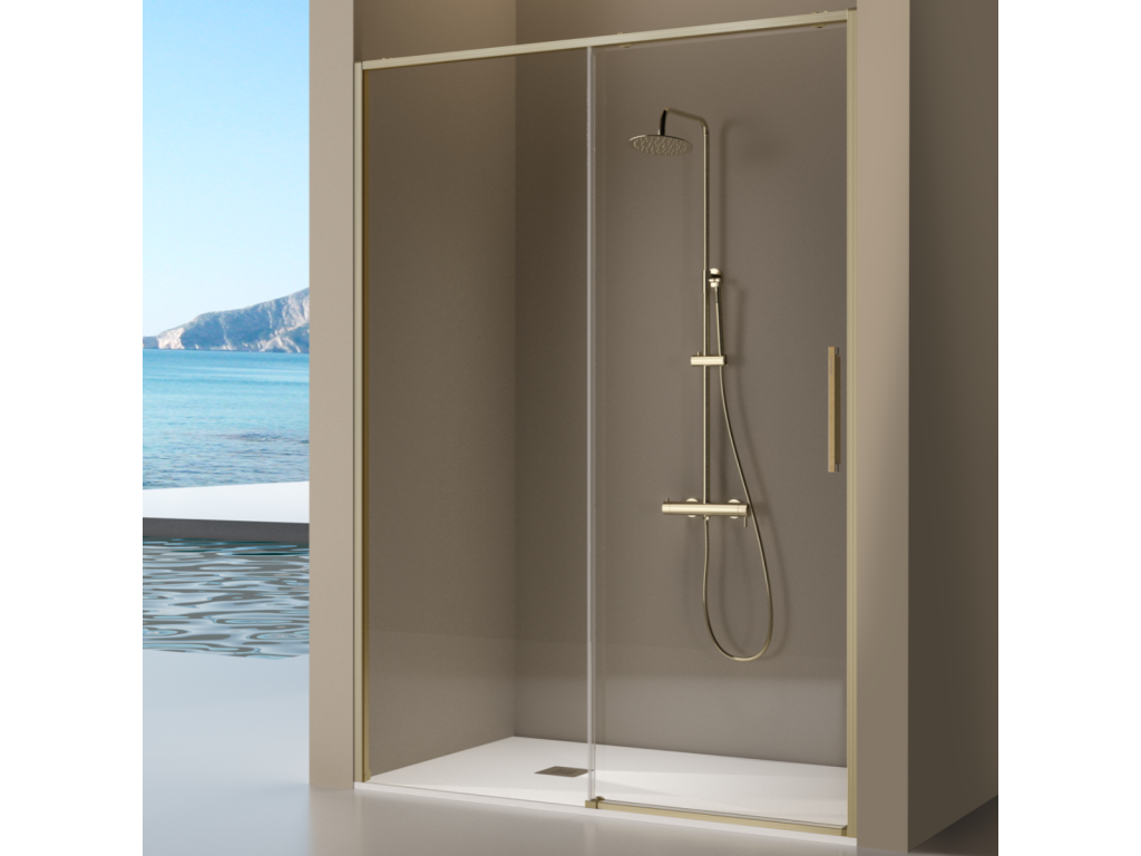 Domopure fixed shower screen with sliding door, brushed gold, 179-181.6 cm, IEIZ65098