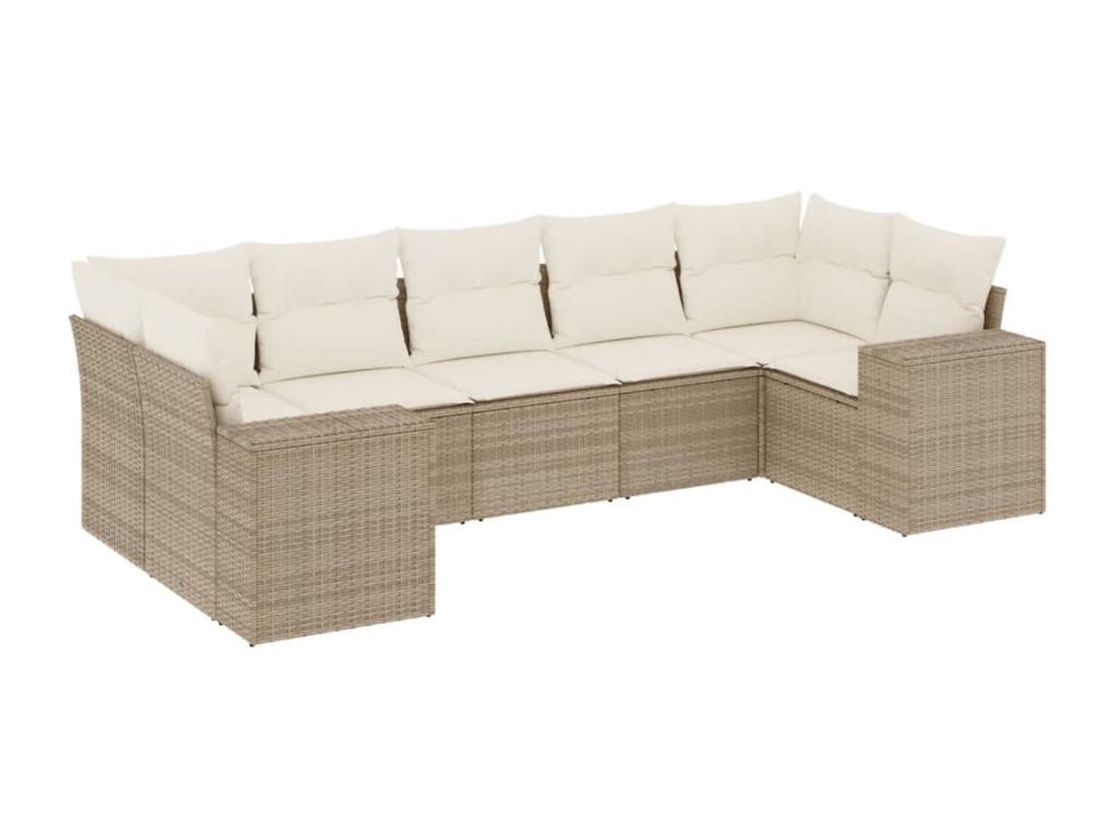 7-piece garden furniture set with cushions, beige woven resin, NSBQ92711