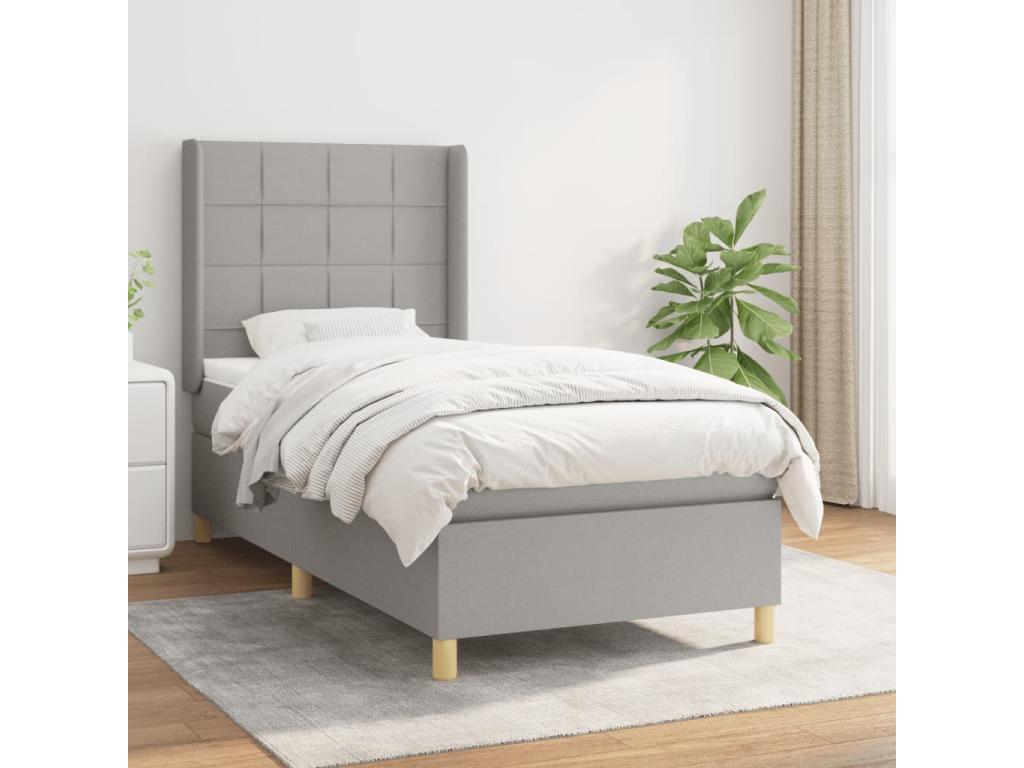 Upholstered bed base and mattress, light grey, 90x190 cm, fabric SBHQ63036