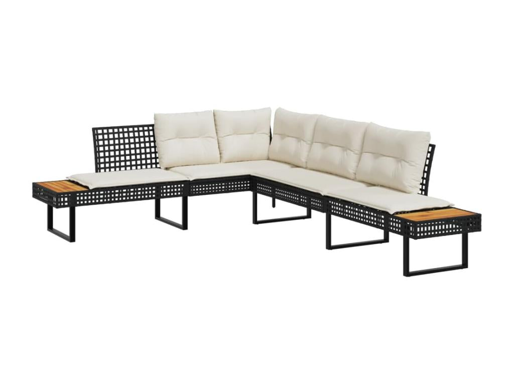 2-piece garden furniture set with cushions, black woven resin and glass NXMD19638