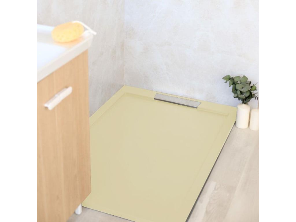 Domopure extra-flat 80x110cm resin shower tray with beige slate finish ENSU83927