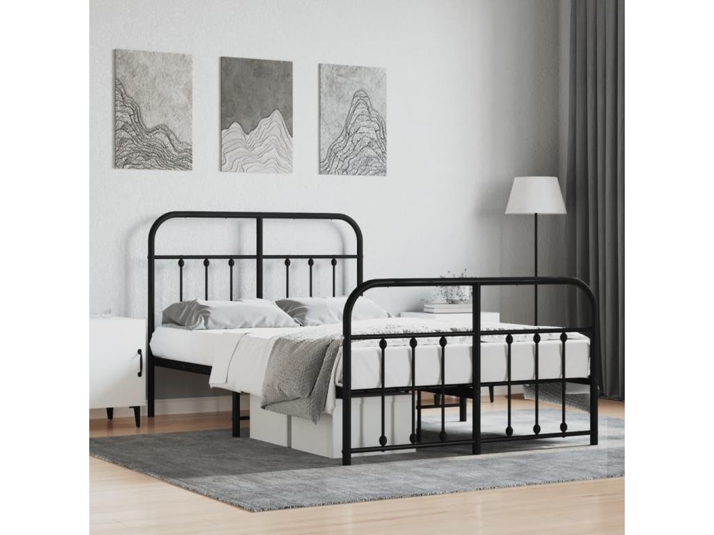 Metal bed frame with headboard/footboard, black, 120x200 cm AEKU10360