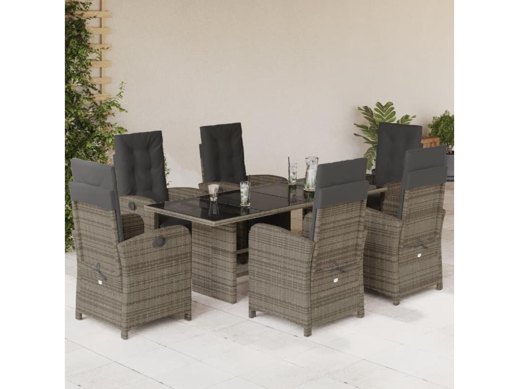 7-piece garden dining set and cushions, grey rattan WHQB48661