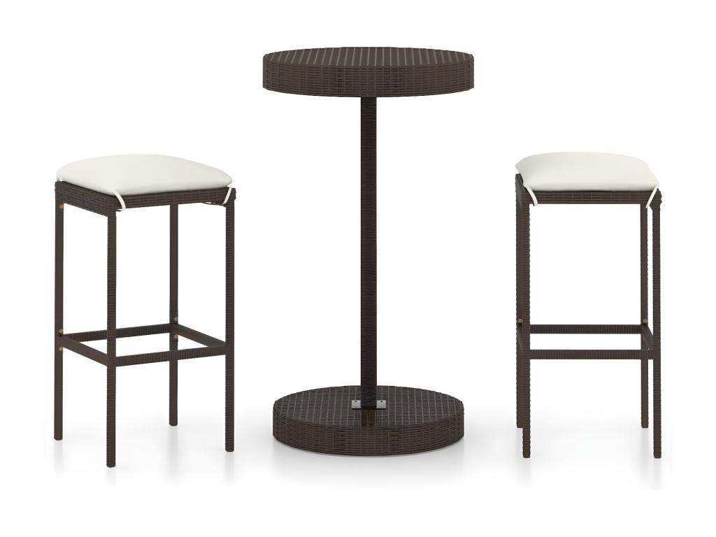 3-piece garden bar set with cushions, brown woven resin PWDX17791