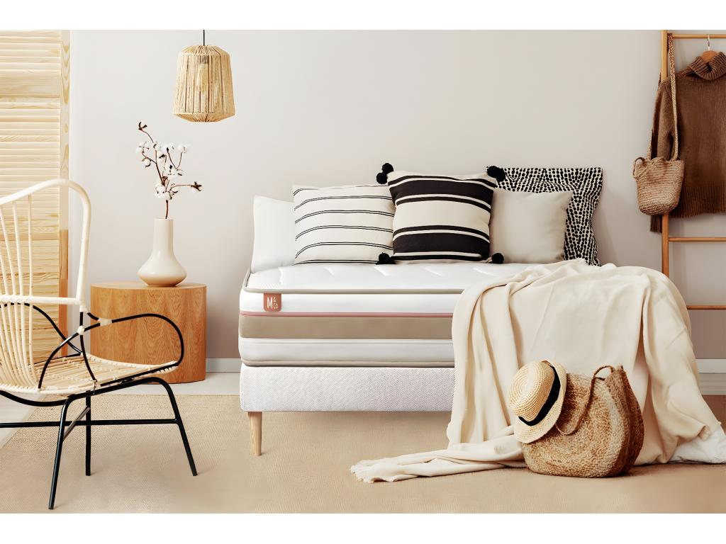 LE TENDRE 200x200cm Pocket Springs Memory Foam 7 Comfort Zones - 28cm Thick Chicyla White Slatted Base TMRM04483