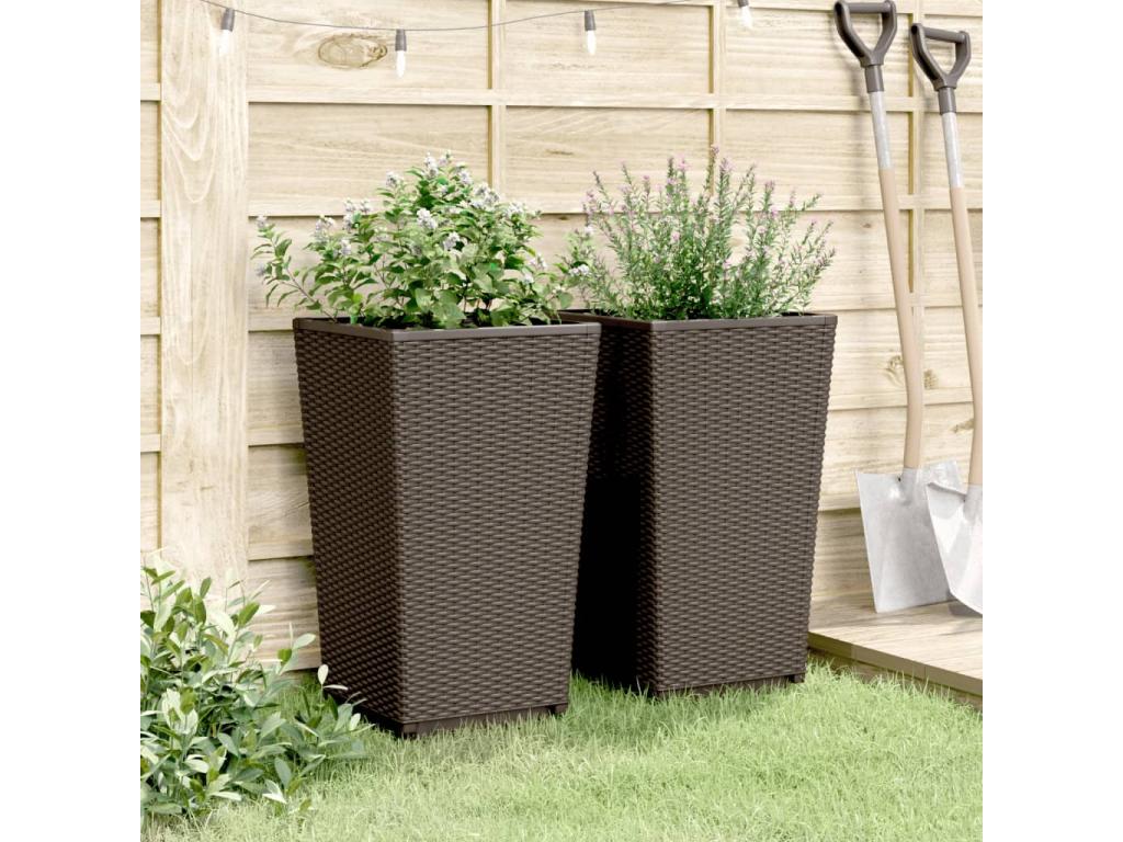 2-piece brown planters, 32.5x32.5x57 cm, polypropylene, CGGY93598