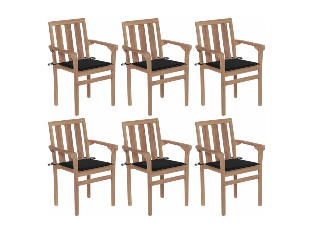 Stackable garden chairs with cushions, set of 6, solid teak XXZT97276