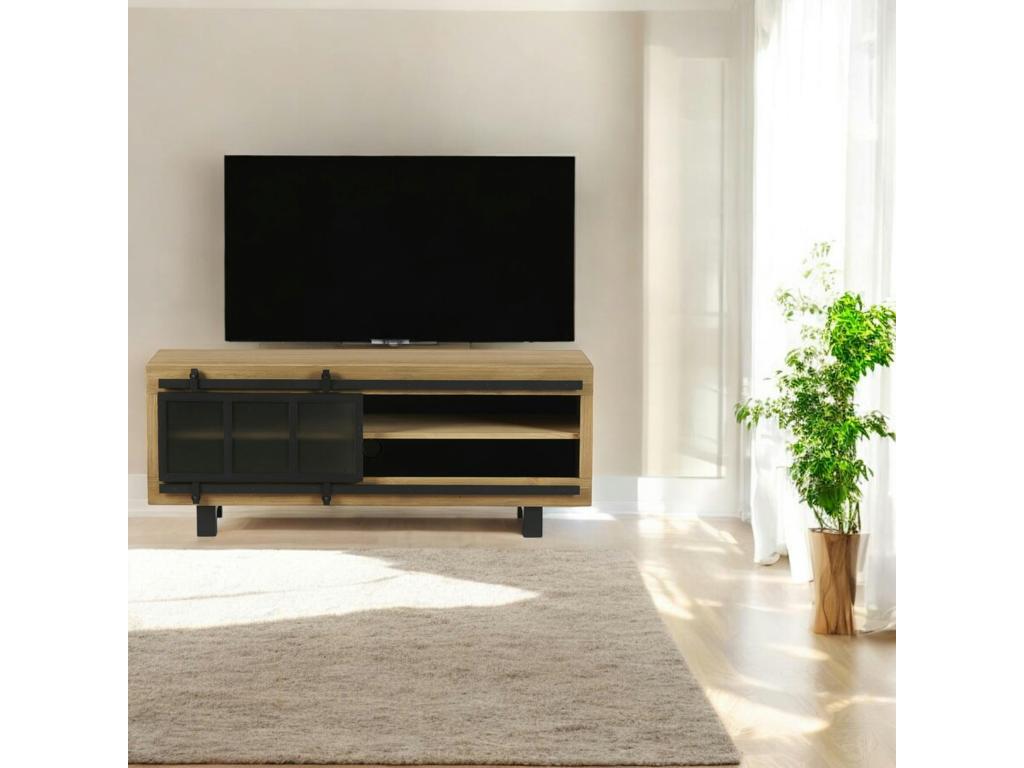 Chicyla QQIV64386 Brushed Pine TV Stand with Sliding Door