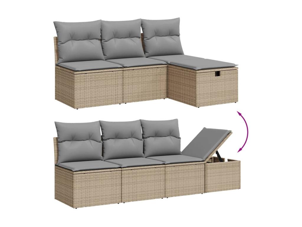 8-piece garden furniture set with cushions, beige woven resin CSQF99909