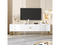 TV stand 175x30x46cm with low panel, textured door, drawers, gold handles and gold legs, white IOZU99328