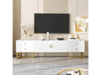 TV stand 175x30x46cm with low panel, textured door, drawers, gold handles and gold legs, white IOZU99328