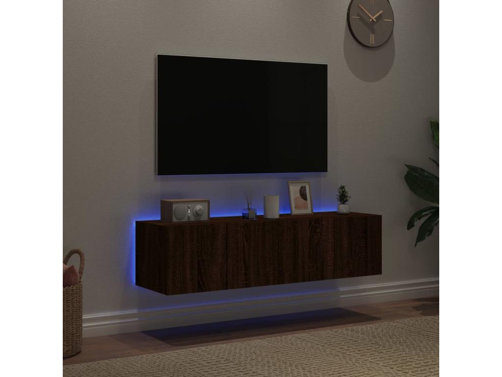 Chicylaères LED wall-mounted TV units, 2 pieces, brown oak, 60x35x31 cm, KIWZ82924