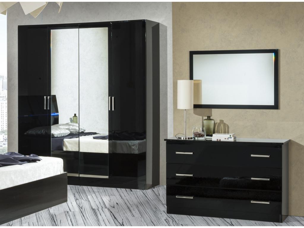 Domopure 181cm Modern Bedroom Wardrobe with 4 Hinged Doors, Black Lacquered Wood, YCPV27582