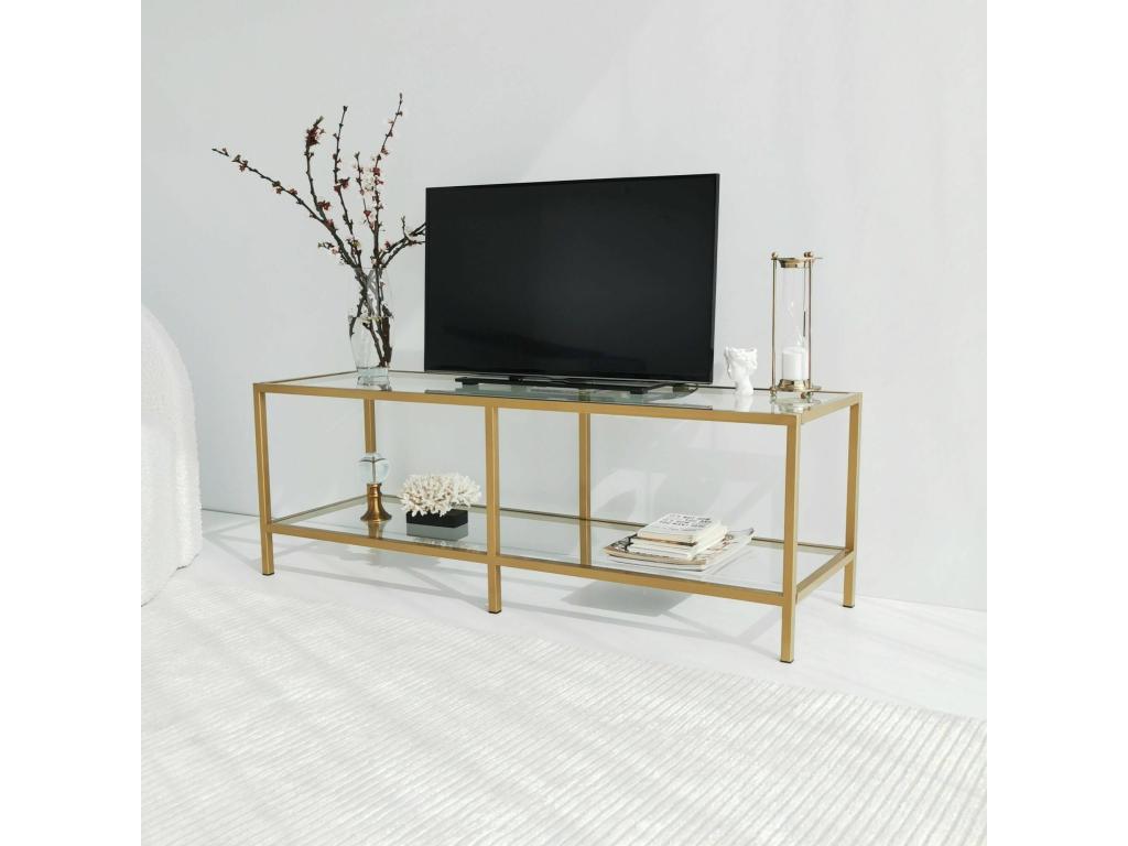 Domopure TV Stand, Living Room Sideboard, Low TV Cabinet, Wall-Mounted Storage Base, 130x40x45 cm, Gold VJJD95151