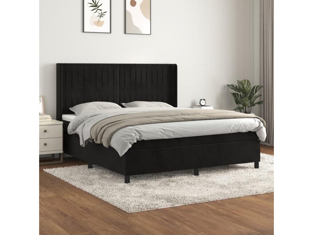 Upholstered bed base with mattress, black, 180x200 cm, velvet, IMYN89519