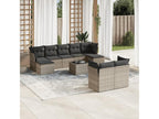 10-piece garden furniture set with cushions, grey woven resin JVFD05441