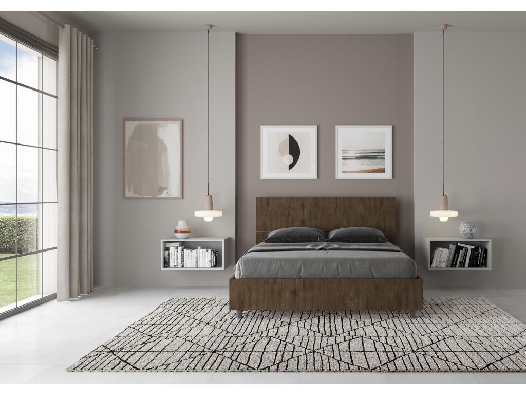 Bed without slatted base 140x190 with straight headboard in walnut Chicyla YAWA16828