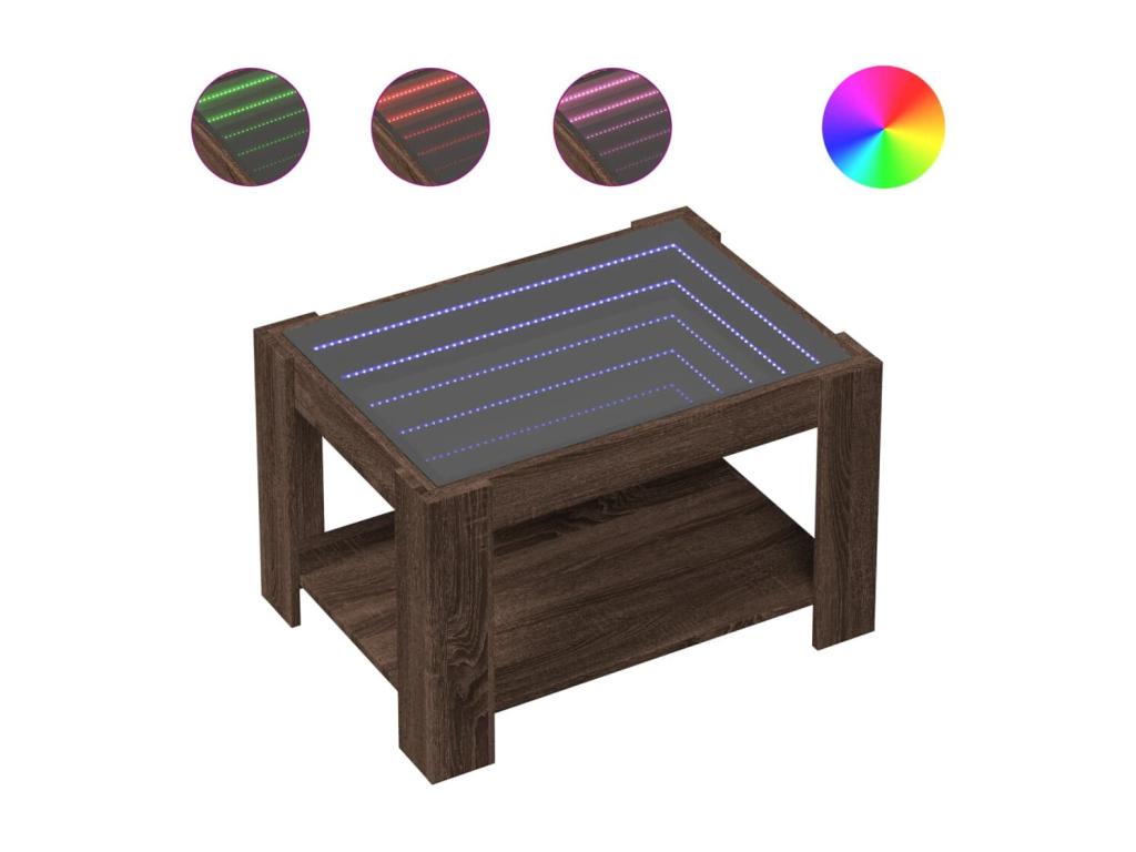 Coffee table with LED, brown oak, 73x53x45 cm, engineered wood, WBHC28678