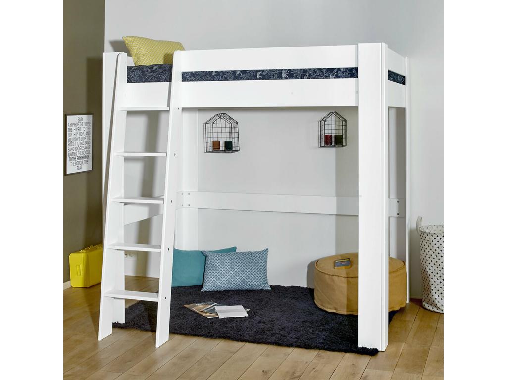 2-seater mezzanine bed 120x190 cm solid wood natural wood Domopure FFLZ78775