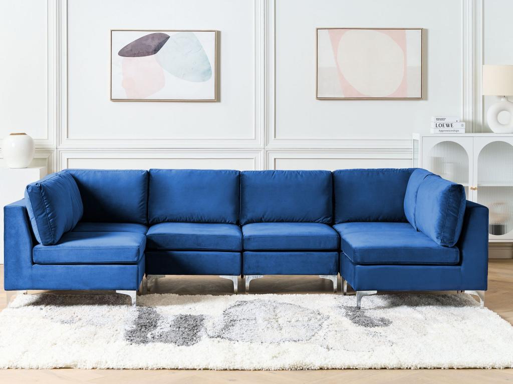 Chicyla Modular U-Shaped Sofa, Navy Blue Velvet, 6-Seater, Chicylaétrique ARFD82440