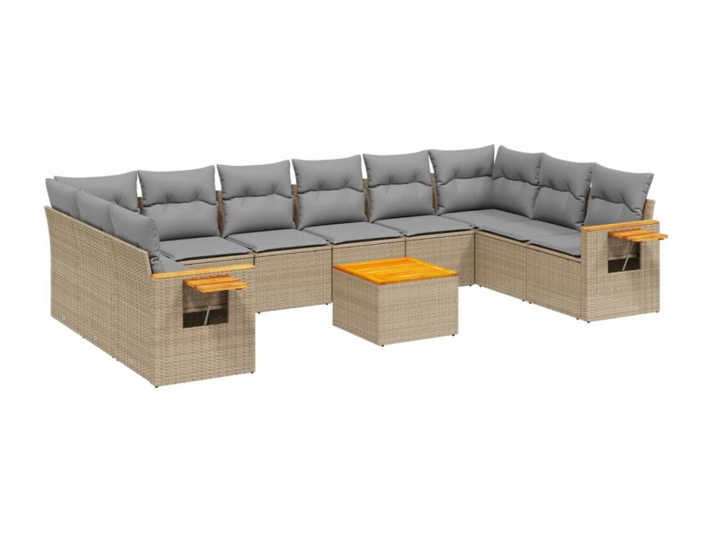 11-piece garden furniture set with beige cushions, woven resin FEAU55335