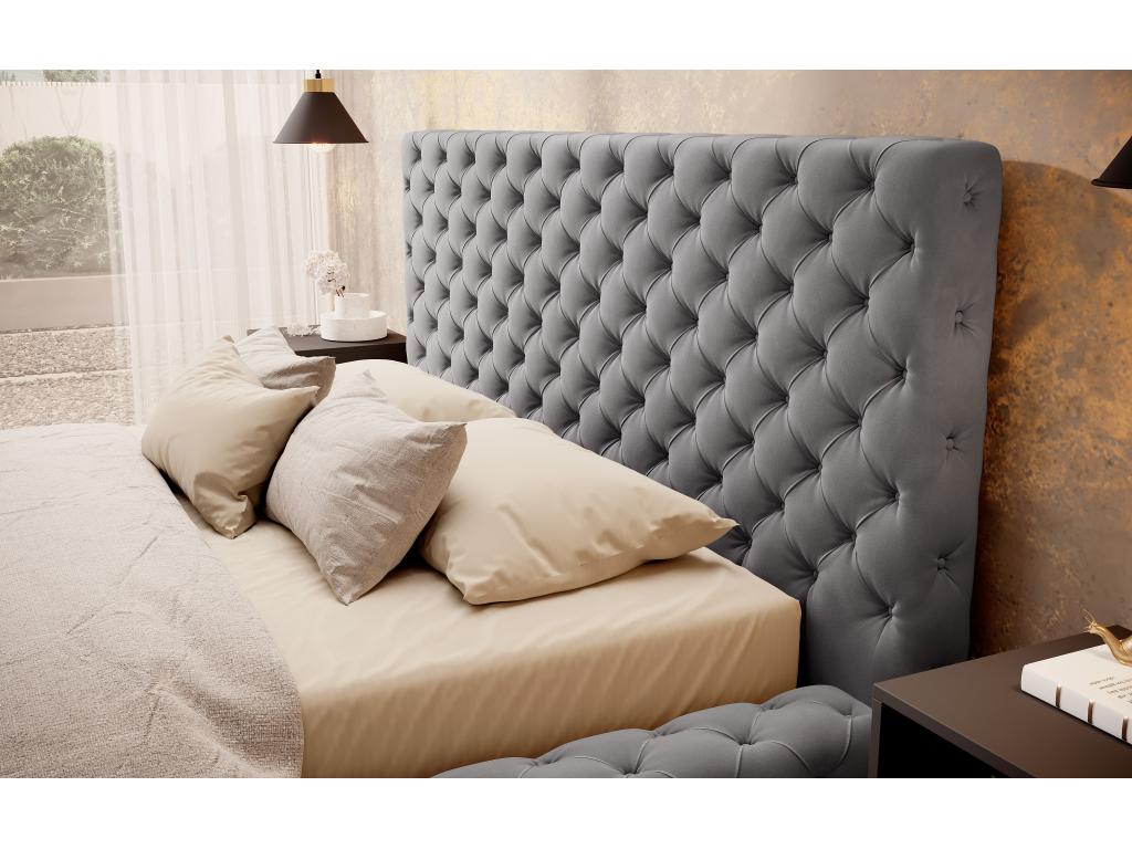 Domopure designer bed with headboard and storage compartment upholstered in dark grey velvet - 3 sizes - 160x200 JXMZ36602
