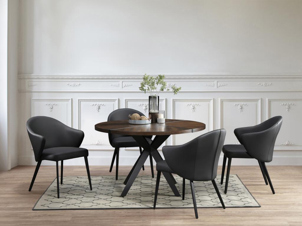 Chair with leather and steel armrests - Black - Chicyla HBMX13922