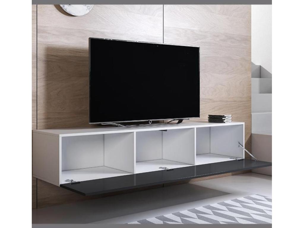 Domopure 6 GLSM48551 Wall-Mounted TV Unit for Living Room/Dining Room in White and Black with LED Lighting, 160x40x166cm