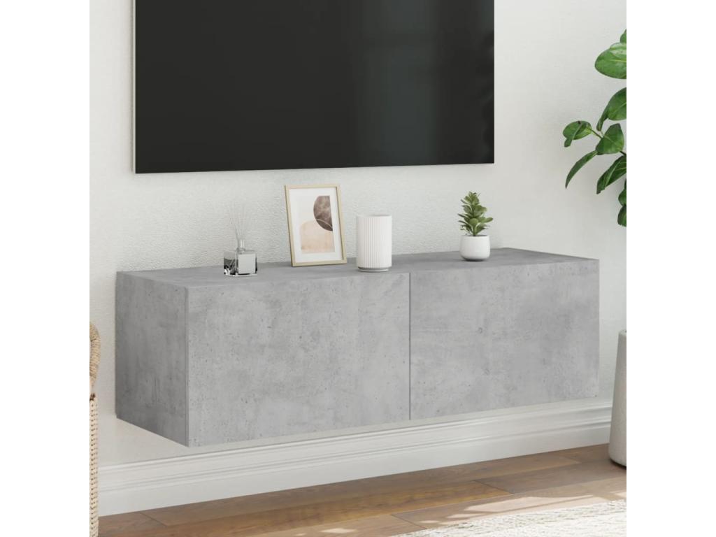 Wall-mounted TV unit with LED lighting, concrete grey, 100x35x31 cm QTSK70970