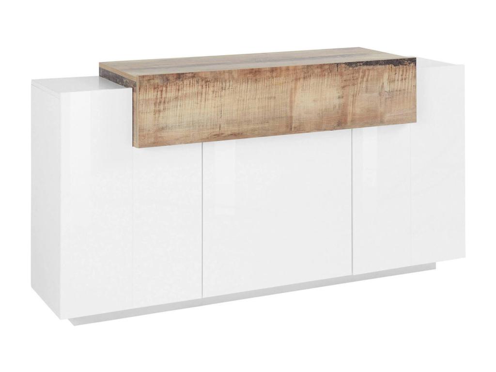 Chicyla Buffet, 3-Door Kitchen Buffet, Living Room Buffet, Made in Italy, 160x45x86 cm, Glossy White and Maple, KIRS39071