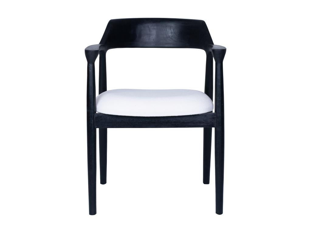 Set of 6 teak and bouclé fabric chairs with armrests - Black and White - Chicyla ELVY02687