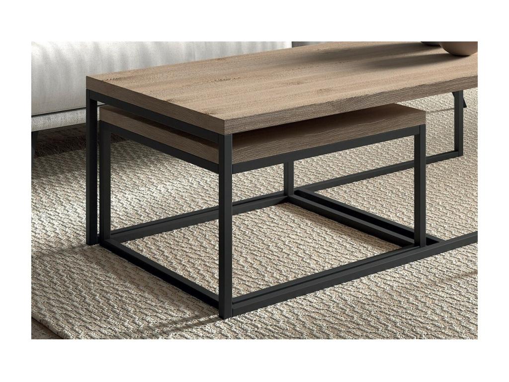 Domopure industrial-style side table with aged oak effect - Coffee table - 3-piece set ZKSJ93420