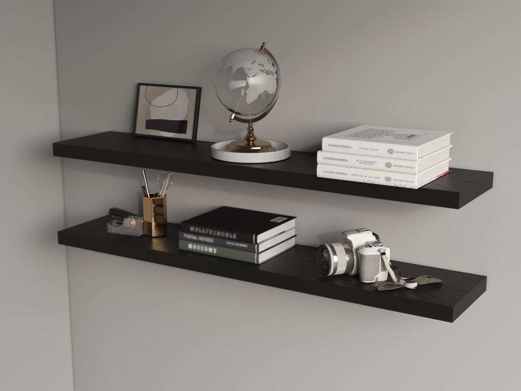Black melamine floating shelf with 2 shelves, 3.8 cm x 120 cm x 25 cm, NRLF64011