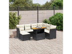 8-piece garden furniture set with cushions, black woven resin FYDM17311