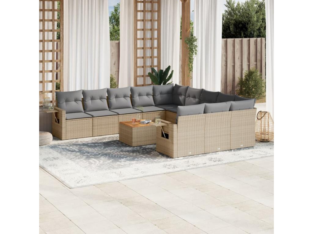 Garden furniture set with cushions, 12 pieces, beige woven resin, WOV21929