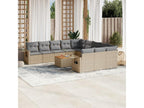 Garden furniture set with cushions, 12 pieces, beige woven resin, WOV21929