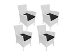 Chicyla TVMH81936 White Wicker Resin Square Table and 4 Garden Chairs