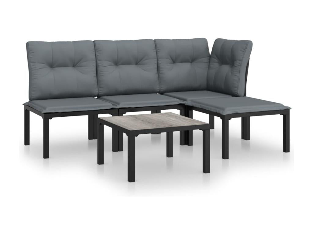 5-piece black and grey resin wicker garden furniture set EOYM79916