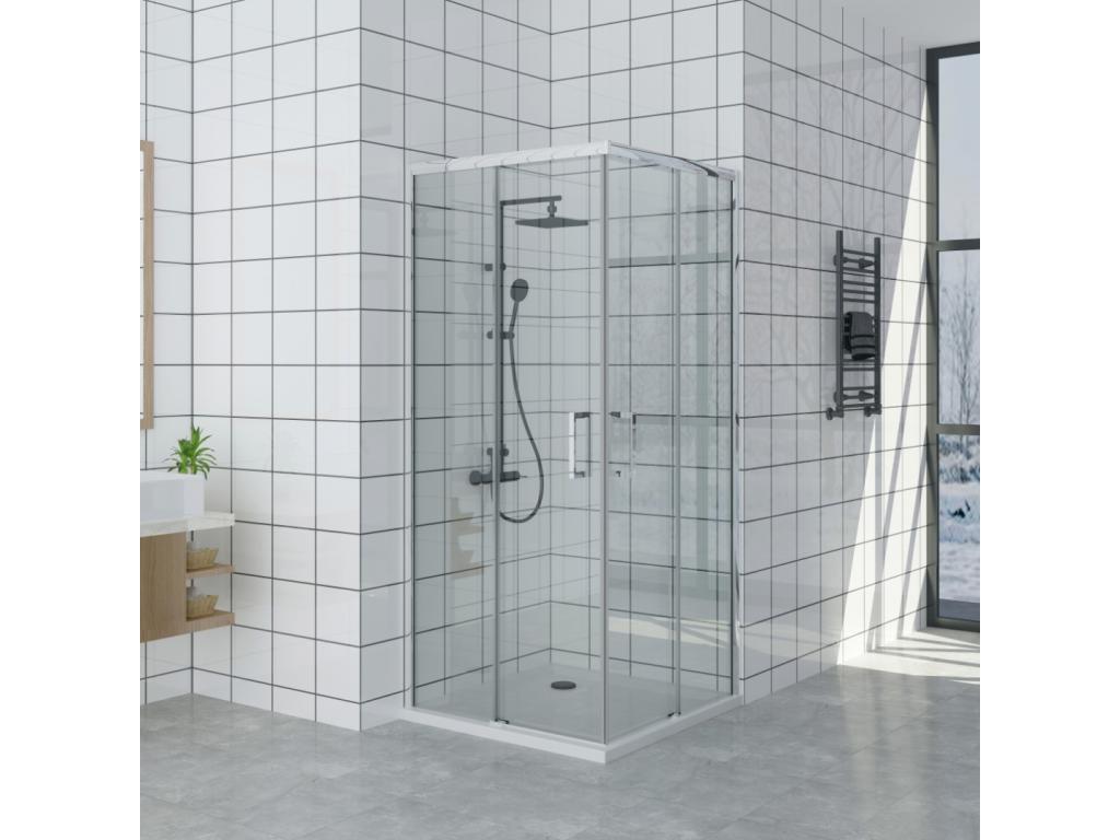 Domopure Extra Thin Black Shower Tray 100x105 cm Shower Enclosure 100x105 cm High 200 cm With Corner Opening LQVJ30501