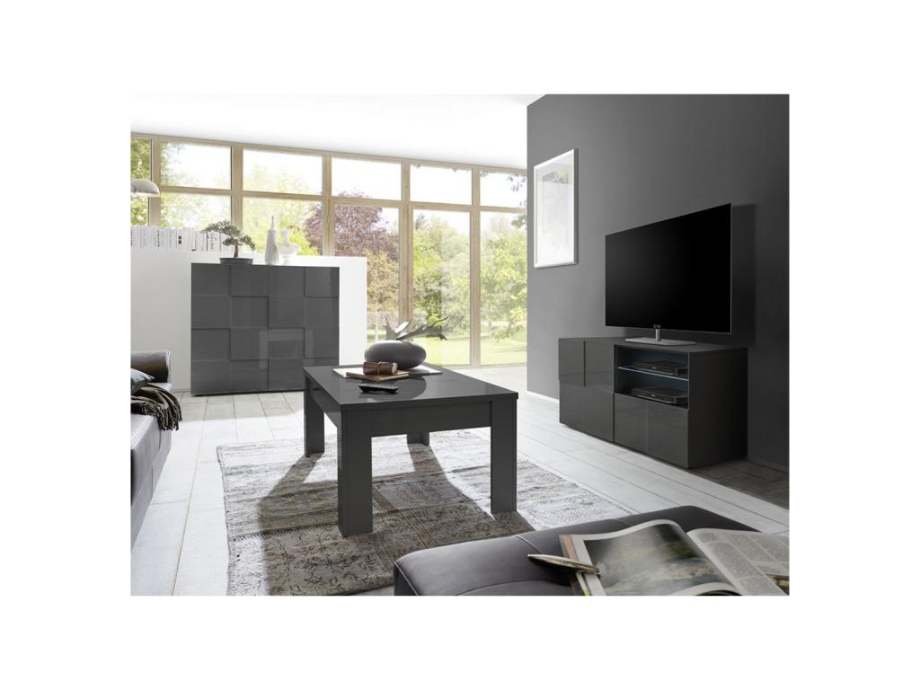 Domopure HZPF05719 2-Door Display Cabinet, Glossy Grey Lacquer