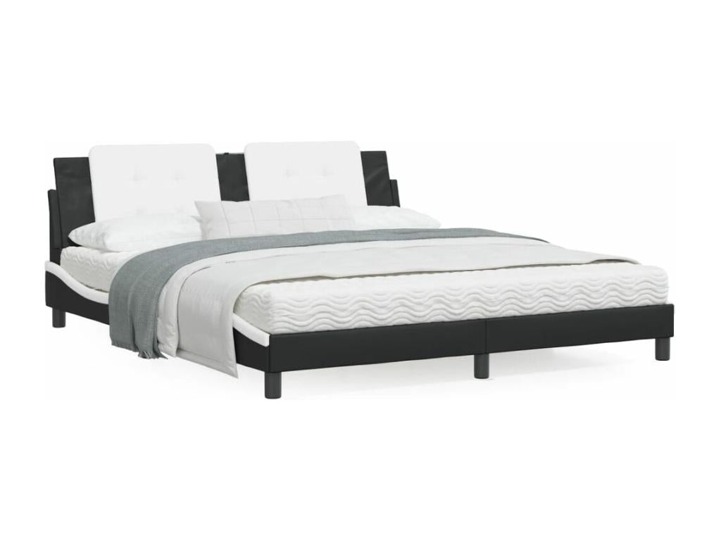Bed with black and white mattress 180x200 cm faux leather OPGT22387