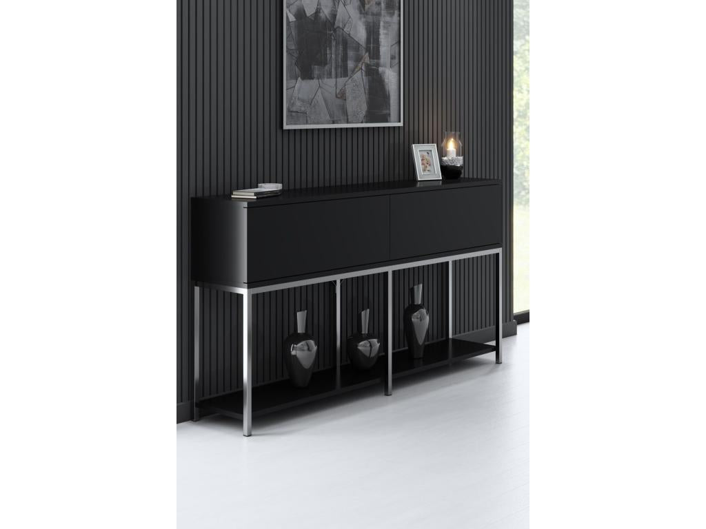 Domopure Contemporary Style Console Table L150cm Black Wood and Silver Metal THGX92228