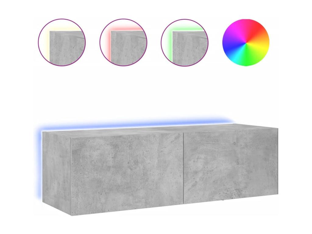 Wall-mounted TV unit with LED lighting, concrete grey, 100x35x31 cm QTSK70970
