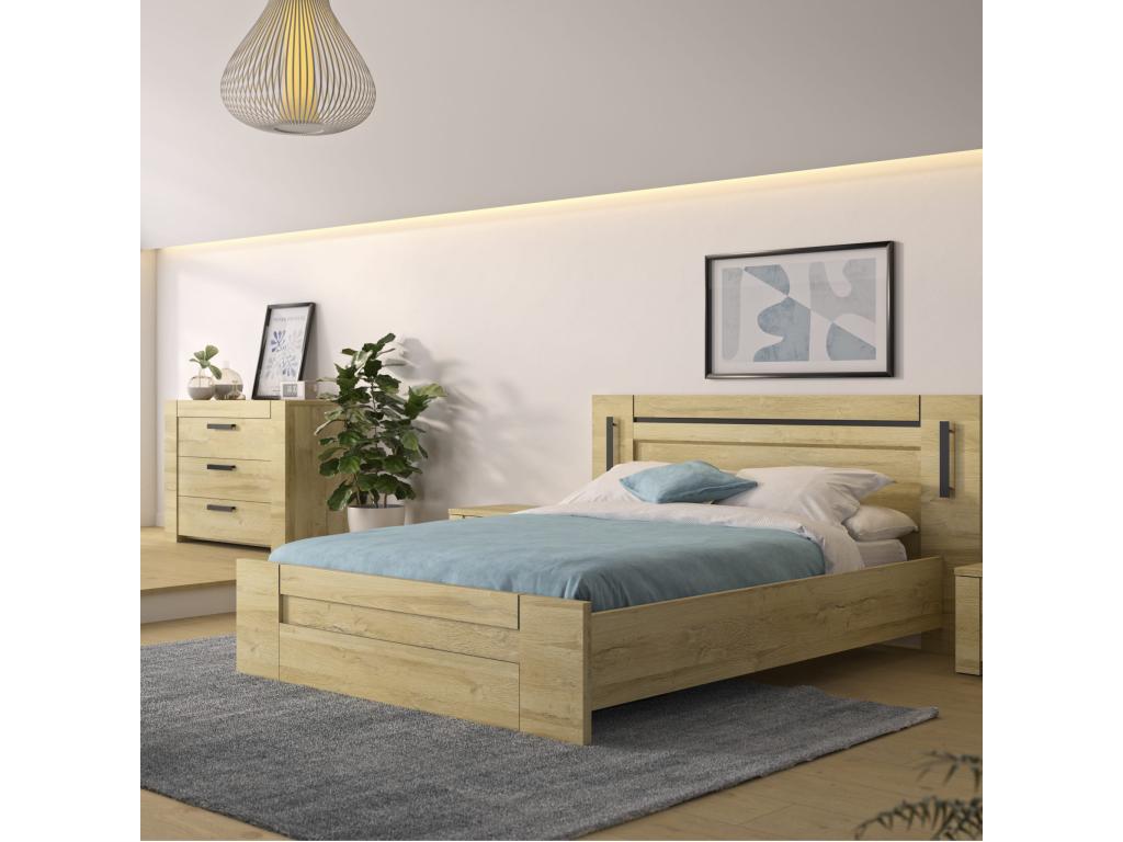 140x190cm LED touch-sensitive bed and light wood chest of drawers - LT5083 VOCB36431
