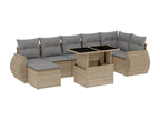 8-piece garden furniture set with cushions, beige woven resin EDOG05804