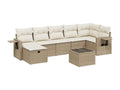 8-piece garden furniture set with cushions, beige woven resin LFHA20433