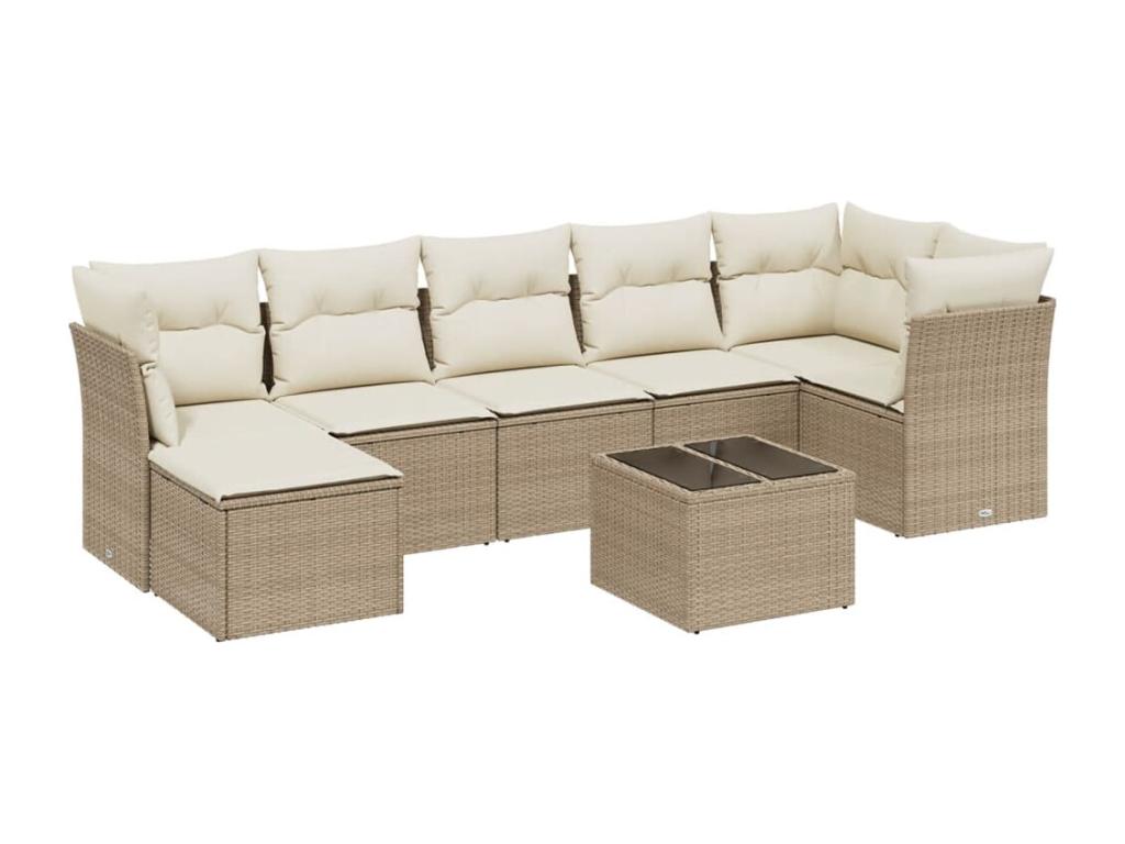 Garden furniture set with cushions, 8 pieces, beige woven resin MTFX05616