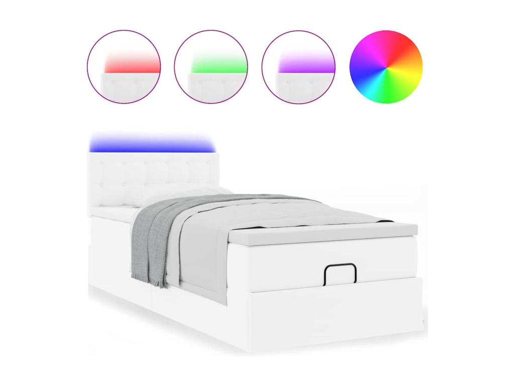 Ottoman bed frame with pure white 90x200cm faux leather mattress VSME97321